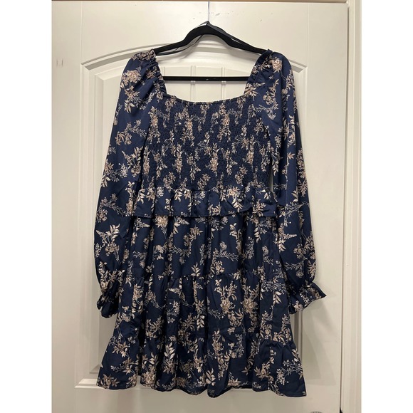 NWT She & Sky Women’s Off Shoulder Floral Ruffle Mini Dress Size M‎ Blue Brown - Picture 8 of 8